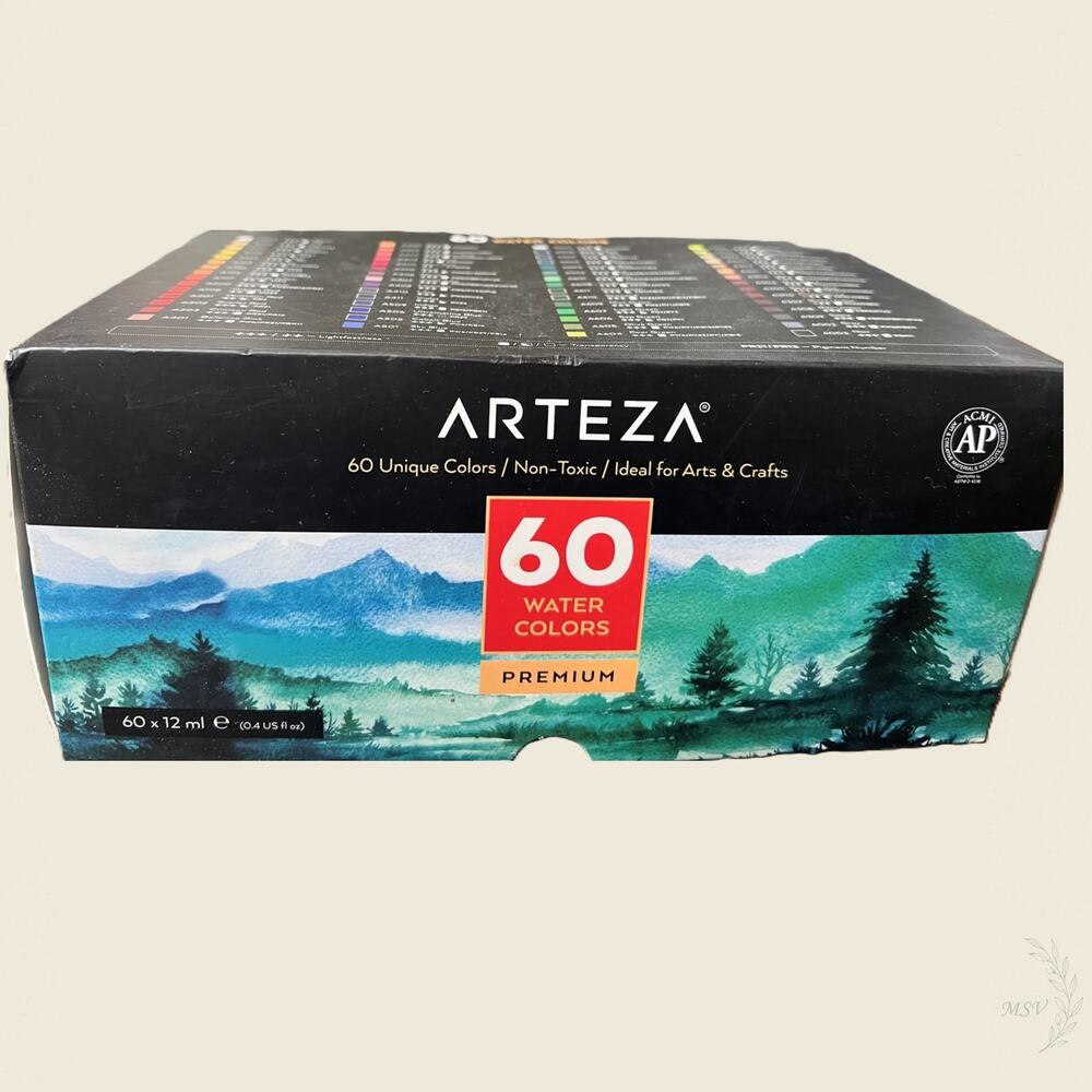 Arteza 60-Color Watercolor Paint Set 12 ml Tubes Complete Many Unused